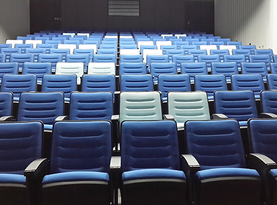 Multimedia hall set up for a presentation